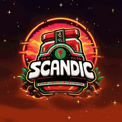 Logo de Scandic Network: un frasco de mojo picón con el nombre Scandic